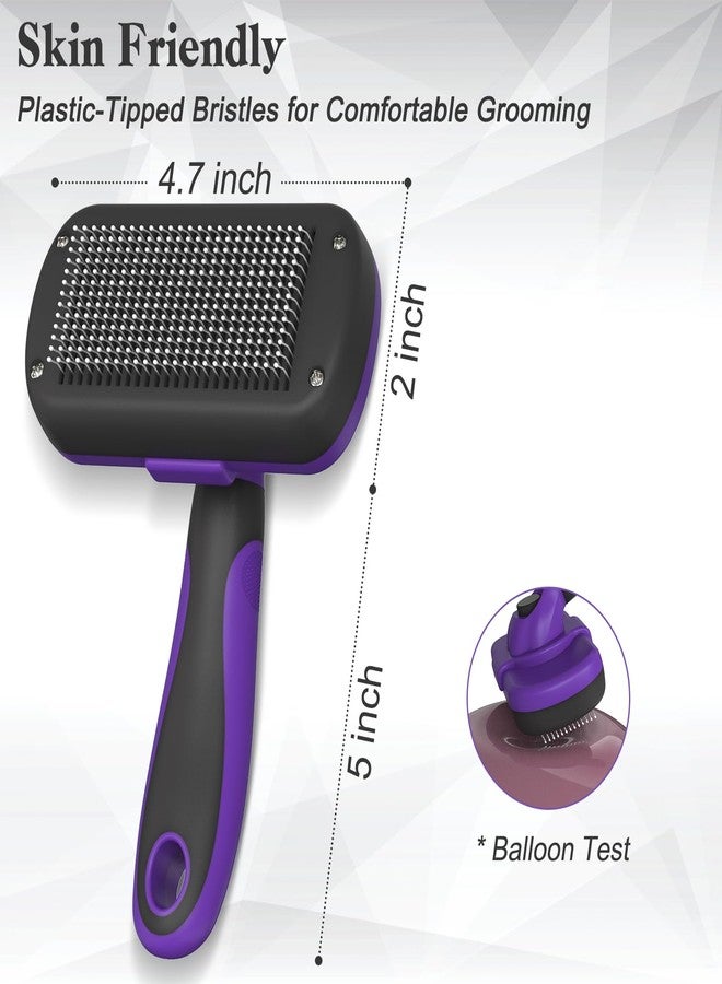 Dipoo Self Cleaning Cat & Dog Grooming Brush - Skin Friendly Deshedding Hair Brush for Haired Dogs & Puppies, Purple - Image 4